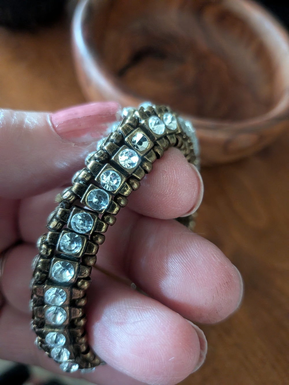 Crystal Reversible Stretch Bracelet in Antiqued Gold-tone